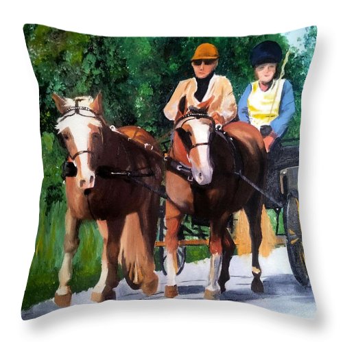 Horses And Carriage In Oils - Throw Pillow