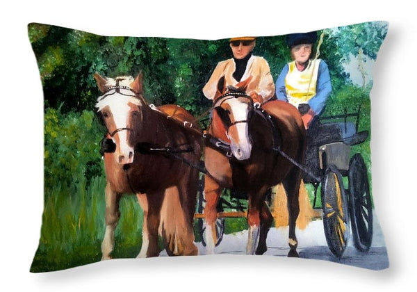 Horses And Carriage In Oils - Throw Pillow